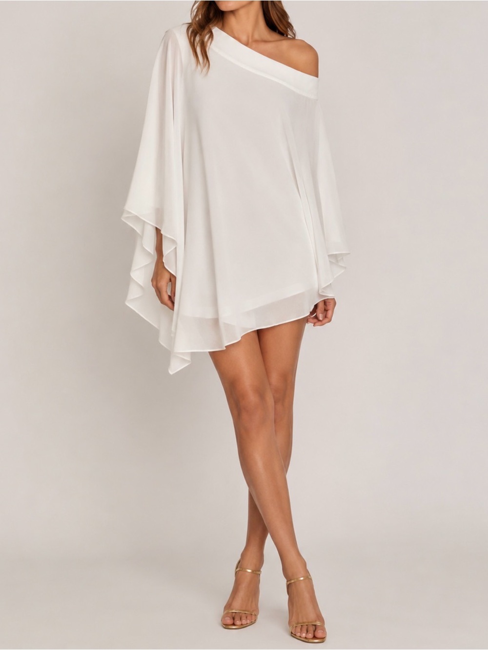 Badgley Mischka Ivory Draped One-Shoulder Top/Dress XS